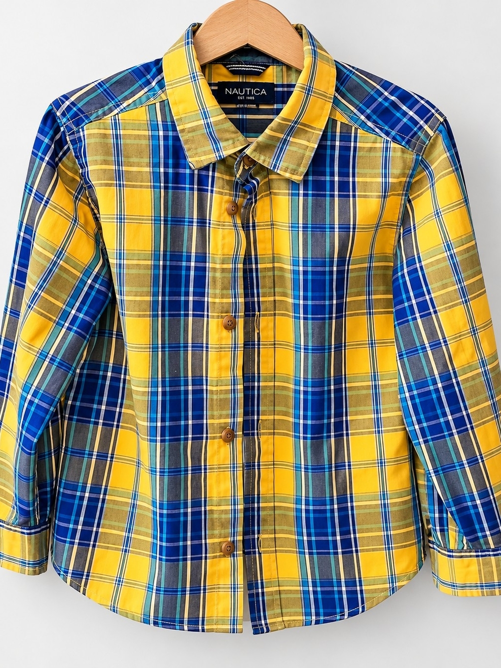 Nautica Boys Yellow & Blue Plaid Button-Front Shirt